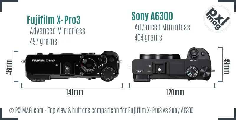 Fujifilm X-Pro3 vs Sony A6300 top view buttons comparison