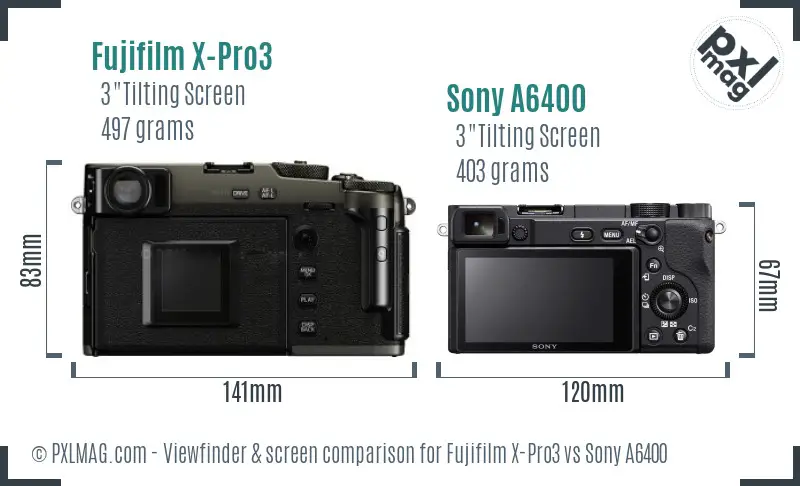 Fujifilm X-Pro3 vs Sony A6400 Screen and Viewfinder comparison