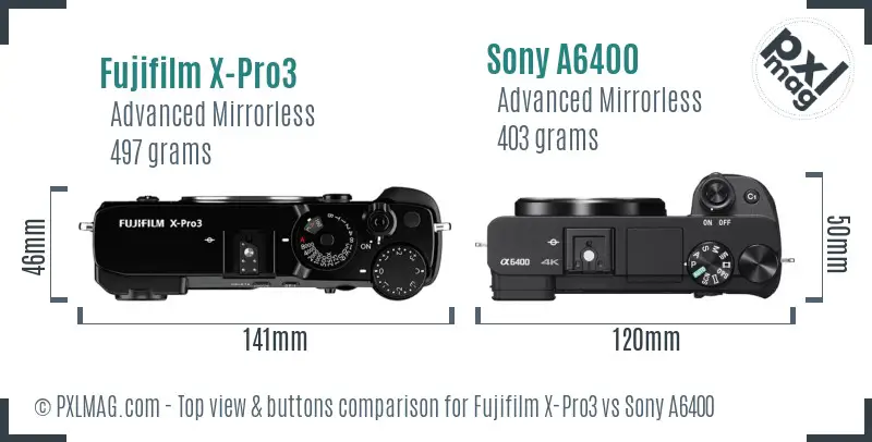 Fujifilm X-Pro3 vs Sony A6400 top view buttons comparison