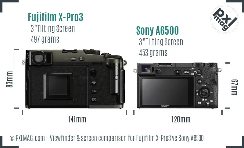 Fujifilm X-Pro3 vs Sony A6500 Screen and Viewfinder comparison