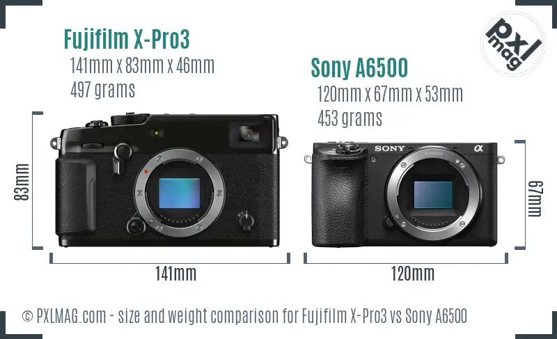 Fujifilm X-Pro3 vs Sony A6500 size comparison
