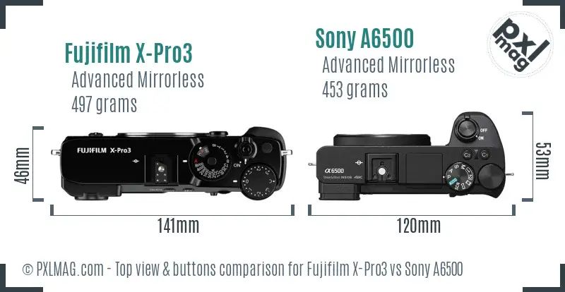 Fujifilm X-Pro3 vs Sony A6500 top view buttons comparison
