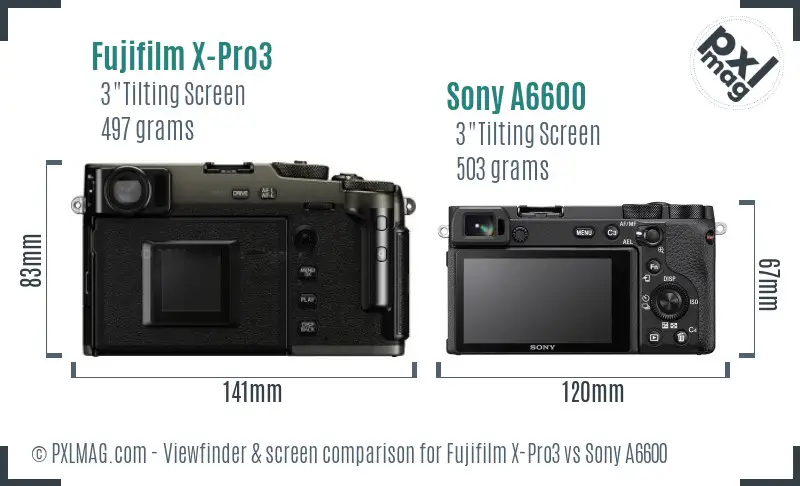 Fujifilm X-Pro3 vs Sony A6600 Screen and Viewfinder comparison