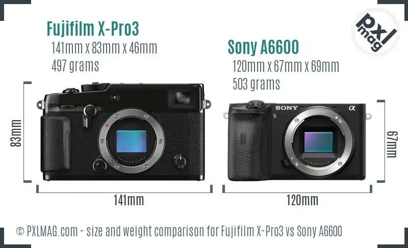 Fujifilm X-Pro3 vs Sony A6600 size comparison
