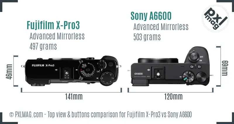 Fujifilm X-Pro3 vs Sony A6600 top view buttons comparison
