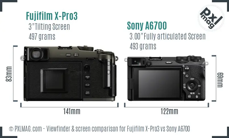 Fujifilm X-Pro3 vs Sony A6700 Screen and Viewfinder comparison