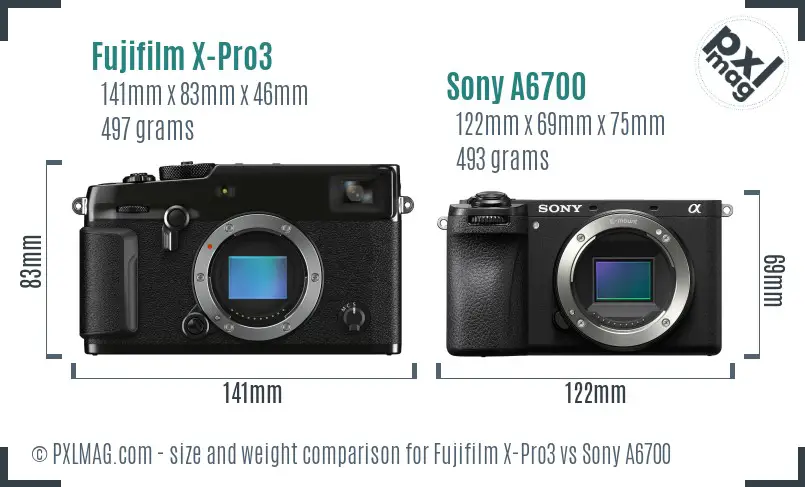 Fujifilm X-Pro3 vs Sony A6700 size comparison