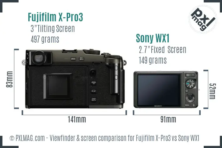 Fujifilm X-Pro3 vs Sony WX1 Screen and Viewfinder comparison