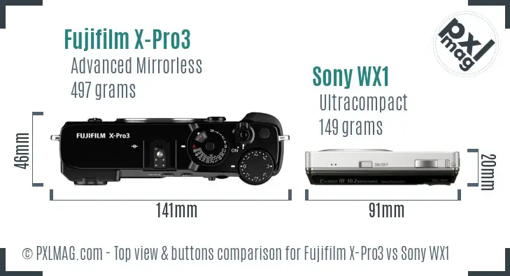 Fujifilm X-Pro3 vs Sony WX1 top view buttons comparison