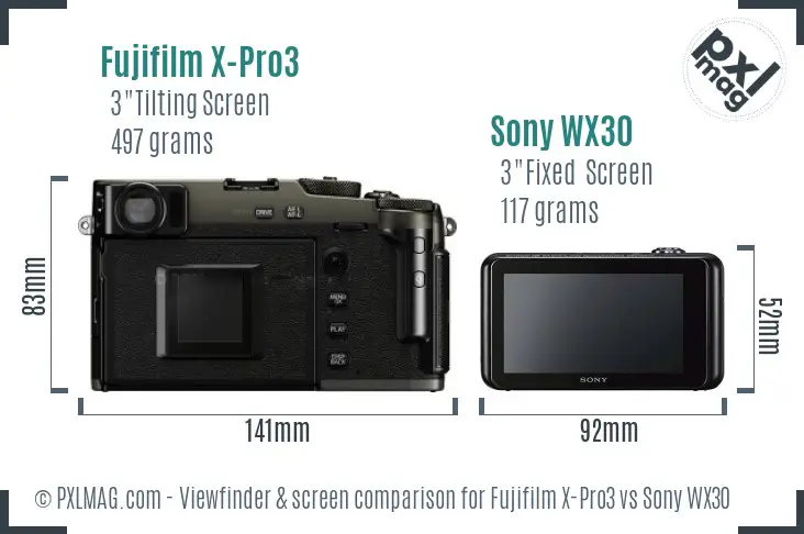 Fujifilm X-Pro3 vs Sony WX30 Screen and Viewfinder comparison