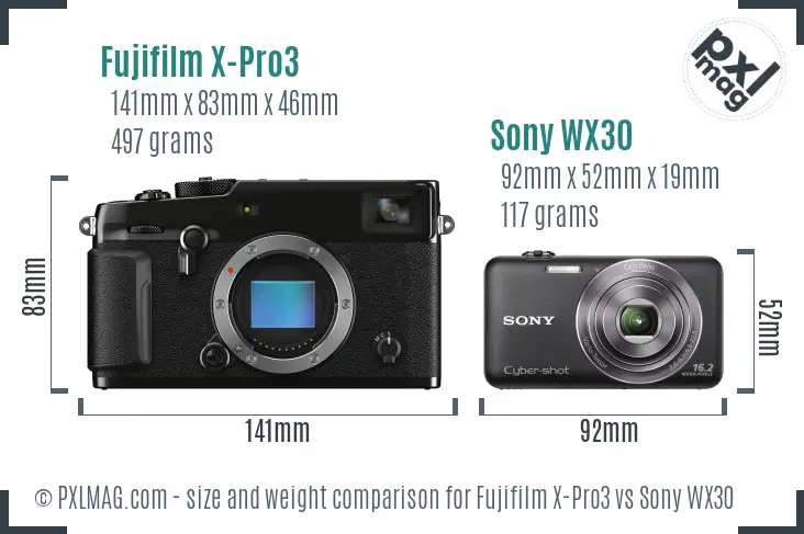 Fujifilm X-Pro3 vs Sony WX30 size comparison