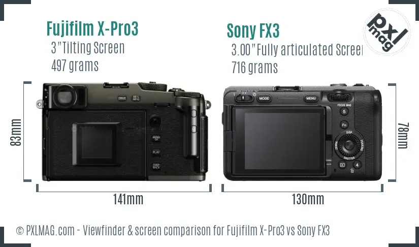 Fujifilm X-Pro3 vs Sony FX3 Screen and Viewfinder comparison Fujifilm X-Pro3 vs Sony FX3 Screen and Viewfinder comparison