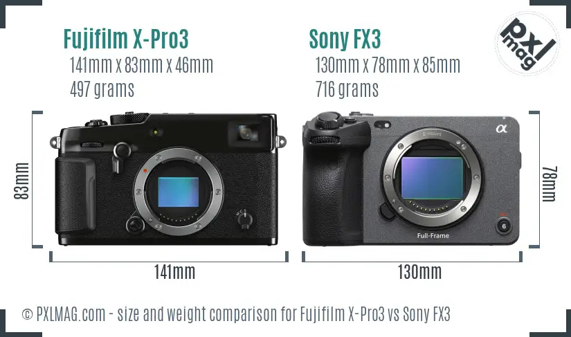 Fujifilm X-Pro3 vs Sony FX3 size comparison Fujifilm X-Pro3 vs Sony FX3 size comparison