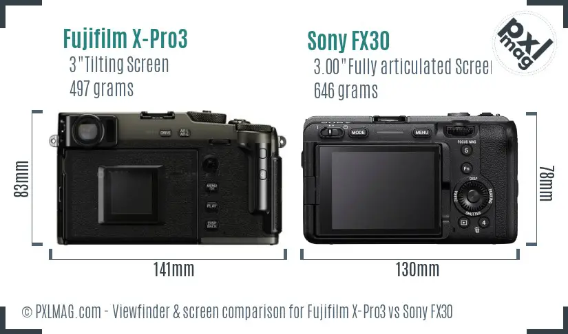 Fujifilm X-Pro3 vs Sony FX30 Screen and Viewfinder comparison