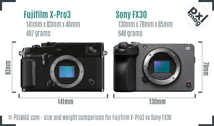 Fujifilm X-Pro3 vs Sony FX30 size comparison