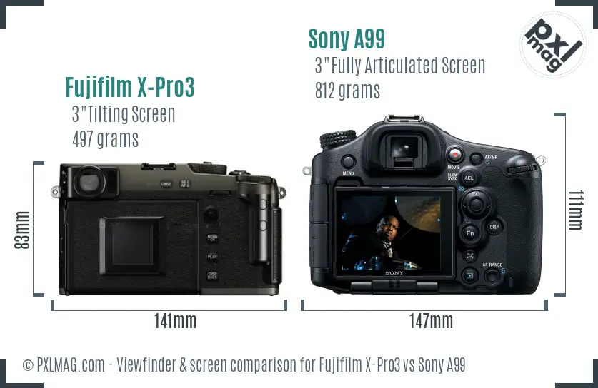 Fujifilm X-Pro3 vs Sony A99 Screen and Viewfinder comparison