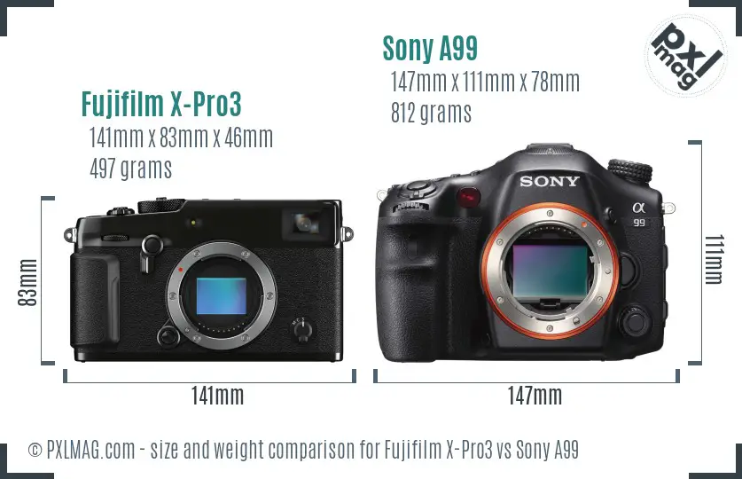 Fujifilm X-Pro3 vs Sony A99 size comparison