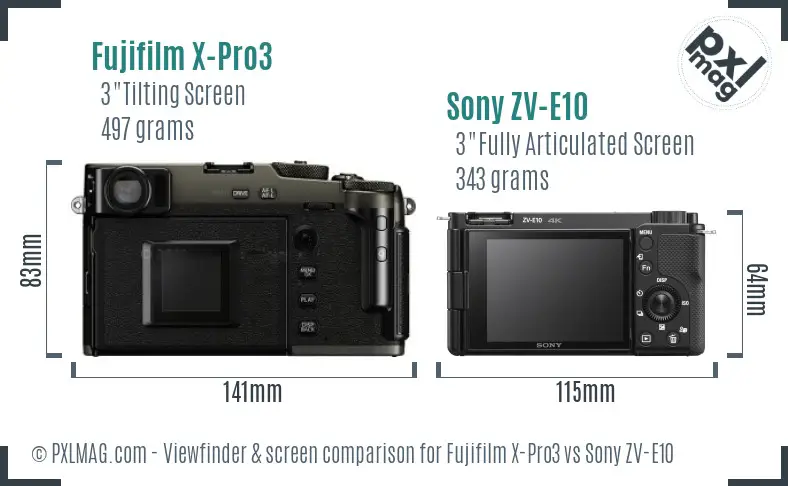 Fujifilm X-Pro3 vs Sony ZV-E10 Screen and Viewfinder comparison