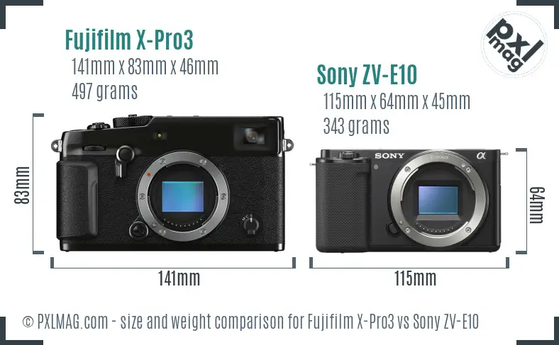Fujifilm X-Pro3 vs Sony ZV-E10 size comparison