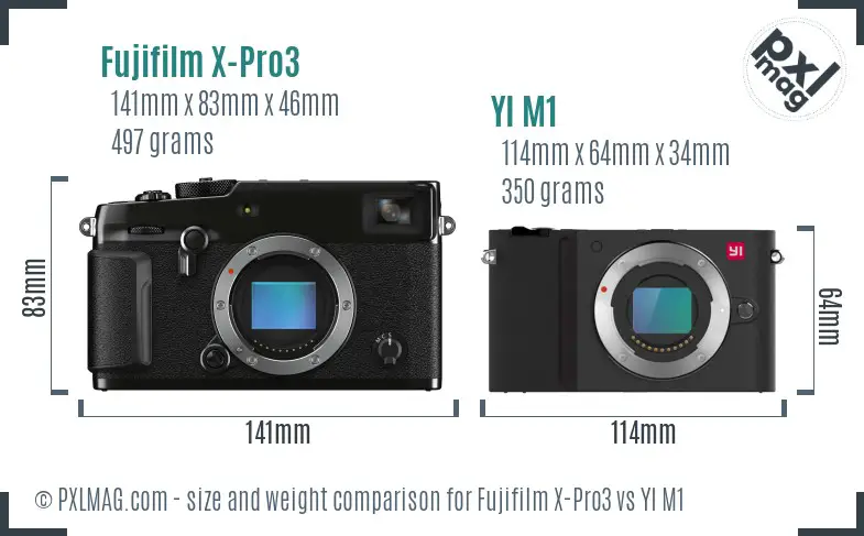 Fujifilm X-Pro3 vs YI M1 size comparison