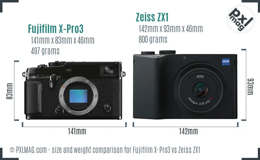 Fujifilm X-Pro3 vs Zeiss ZX1 size comparison