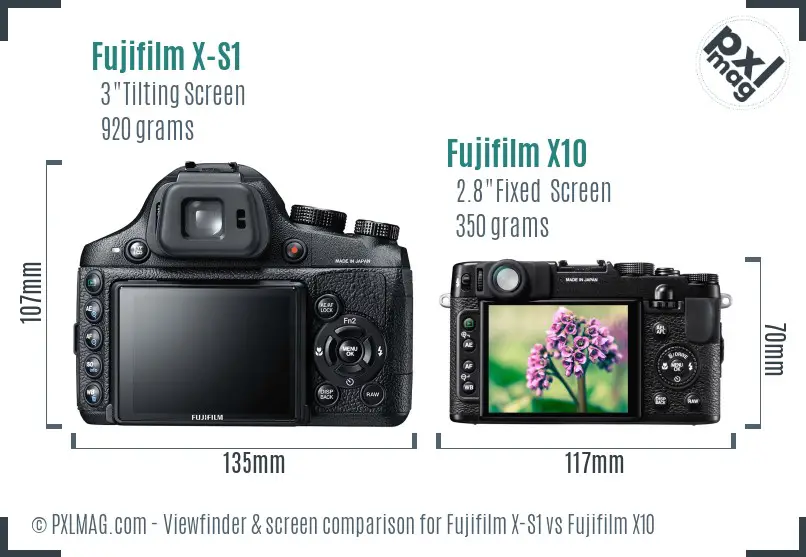 Fujifilm X-S1 vs Fujifilm X10 Screen and Viewfinder comparison