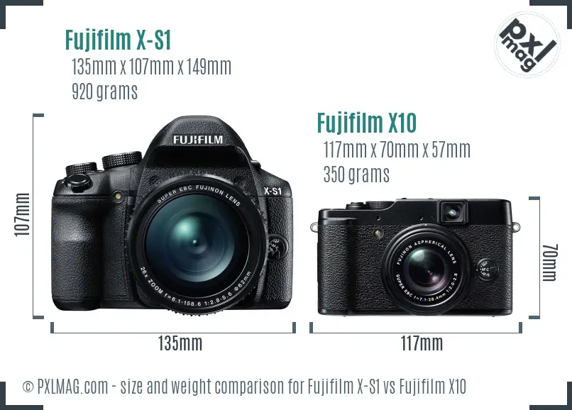 Fujifilm X-S1 vs Fujifilm X10 size comparison