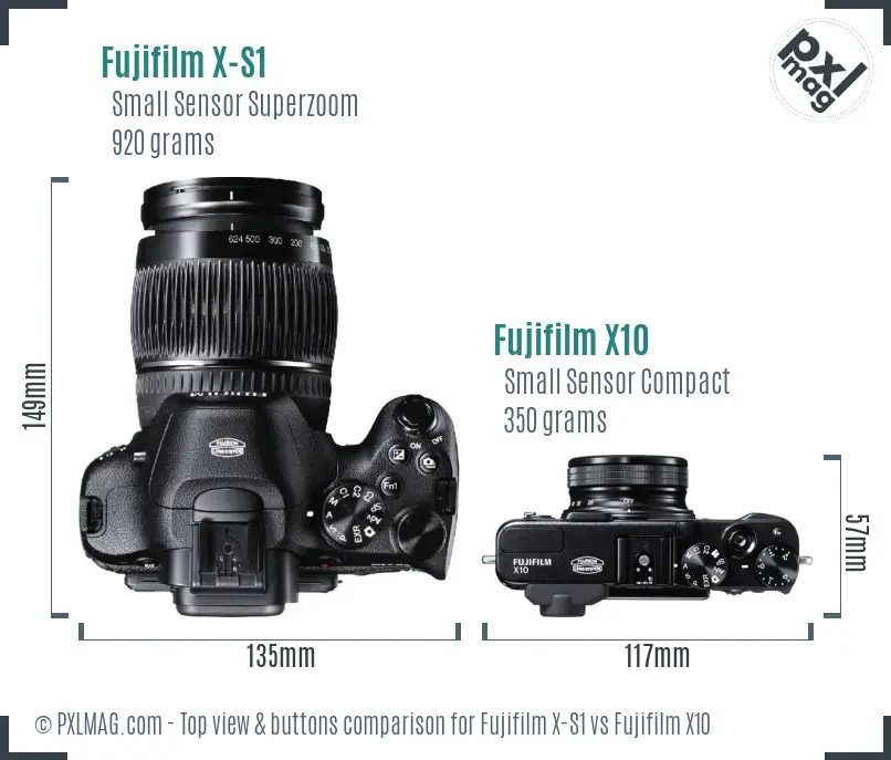 Fujifilm X-S1 vs Fujifilm X10 top view buttons comparison