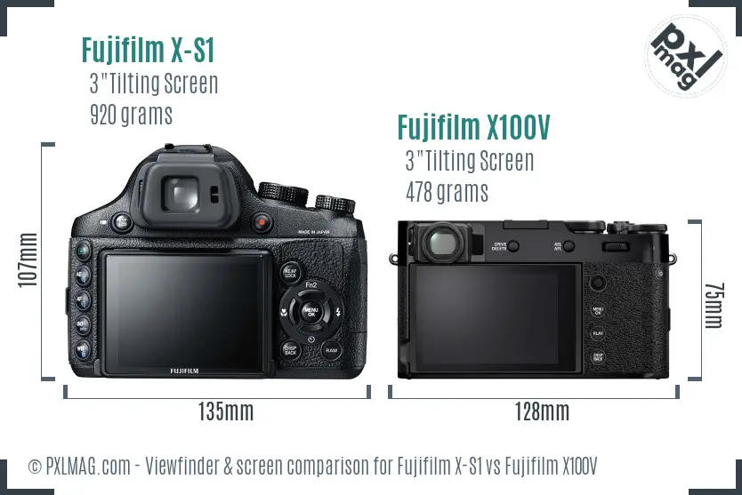 Fujifilm X-S1 vs Fujifilm X100V Screen and Viewfinder comparison
