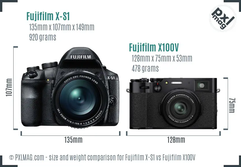 Fujifilm X-S1 vs Fujifilm X100V size comparison
