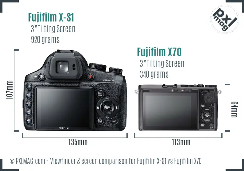 Fujifilm X-S1 vs Fujifilm X70 Screen and Viewfinder comparison
