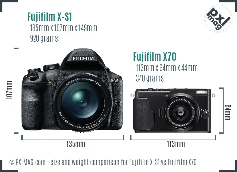 Fujifilm X-S1 vs Fujifilm X70 size comparison