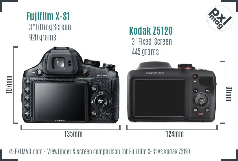 Fujifilm X-S1 vs Kodak Z5120 Screen and Viewfinder comparison