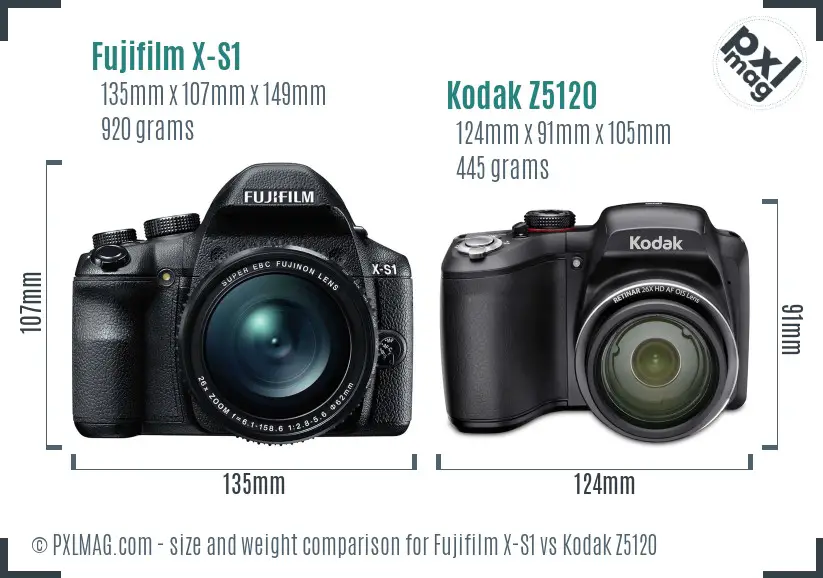 Fujifilm X-S1 vs Kodak Z5120 size comparison