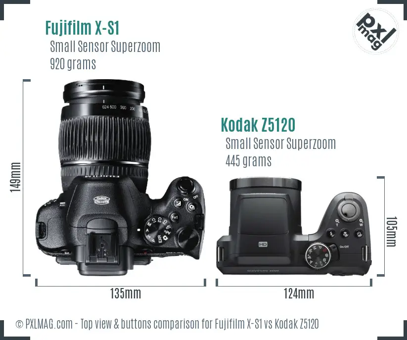 Fujifilm X-S1 vs Kodak Z5120 top view buttons comparison