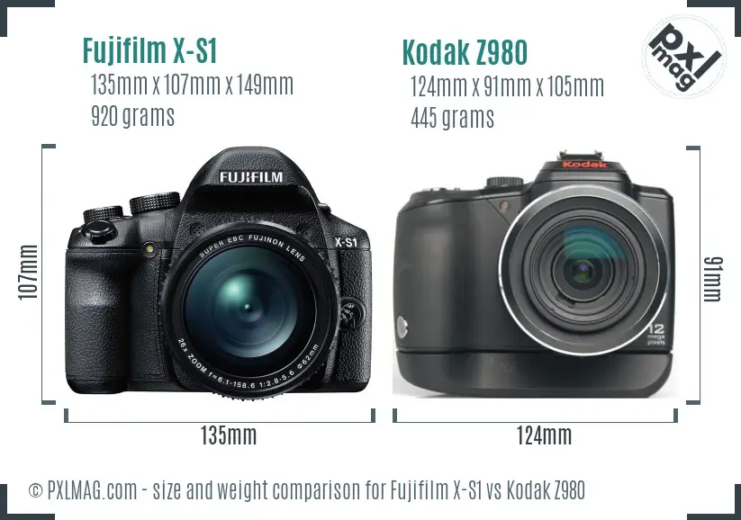 Fujifilm X-S1 vs Kodak Z980 size comparison Fujifilm X-S1 vs Kodak Z980 size comparison