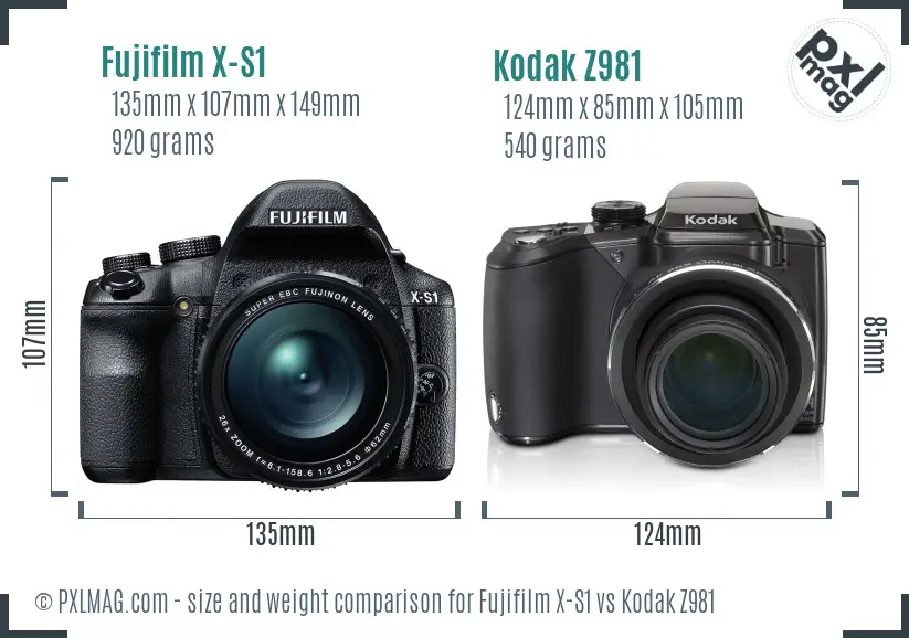 Fujifilm X-S1 vs Kodak Z981 size comparison