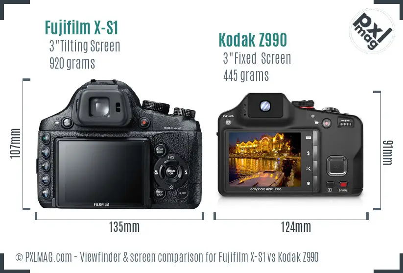 Fujifilm X-S1 vs Kodak Z990 Screen and Viewfinder comparison