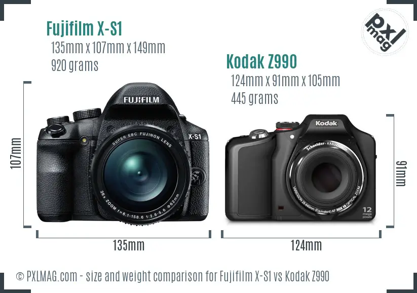 Fujifilm X-S1 vs Kodak Z990 size comparison