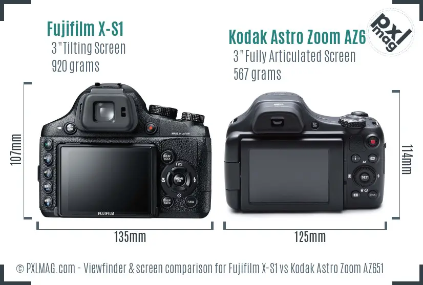 Fujifilm X-S1 vs Kodak Astro Zoom AZ651 Screen and Viewfinder comparison Fujifilm X-S1 vs Kodak Astro Zoom AZ651 Screen and Viewfinder comparison