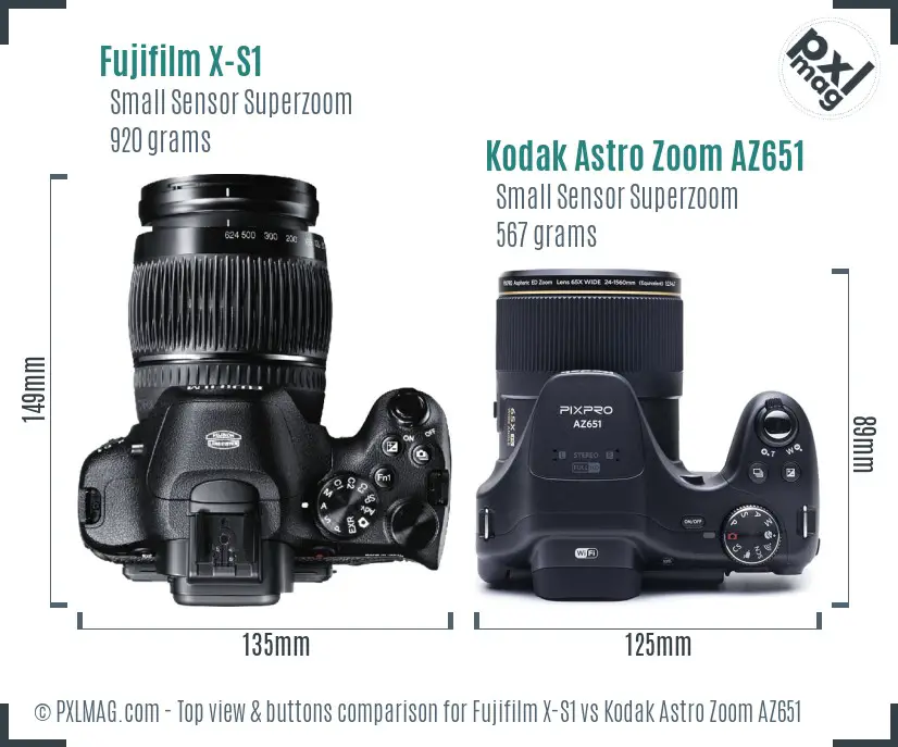 Fujifilm X-S1 vs Kodak Astro Zoom AZ651 top view buttons comparison Fujifilm X-S1 vs Kodak Astro Zoom AZ651 top view buttons comparison