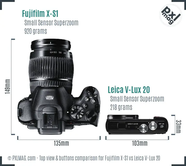 Fujifilm X-S1 vs Leica V-Lux 20 top view buttons comparison