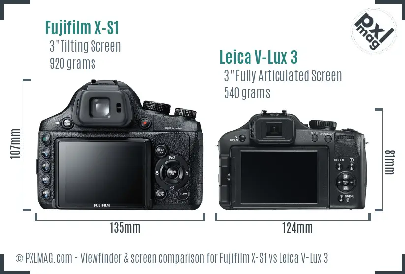 Fujifilm X-S1 vs Leica V-Lux 3 Screen and Viewfinder comparison
