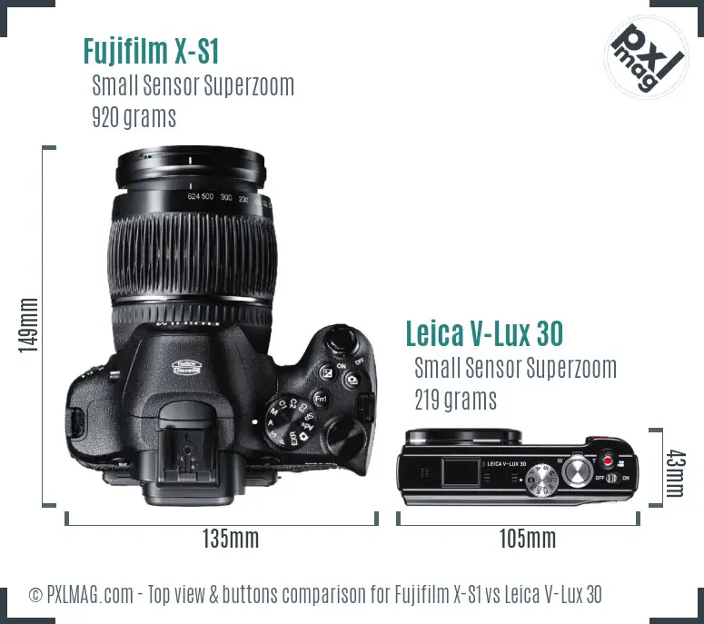 Fujifilm X-S1 vs Leica V-Lux 30 top view buttons comparison