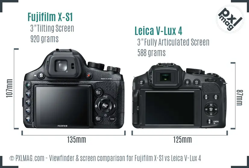 Fujifilm X-S1 vs Leica V-Lux 4 Screen and Viewfinder comparison