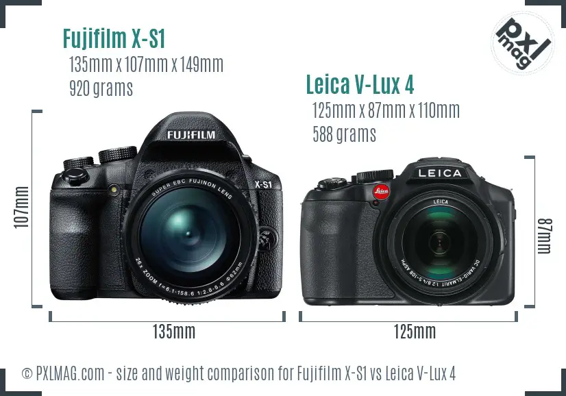 Fujifilm X-S1 vs Leica V-Lux 4 size comparison