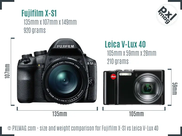 Fujifilm X-S1 vs Leica V-Lux 40 size comparison Fujifilm X-S1 vs Leica V-Lux 40 size comparison