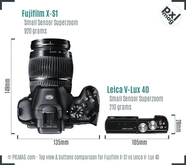 Fujifilm X-S1 vs Leica V-Lux 40 top view buttons comparison Fujifilm X-S1 vs Leica V-Lux 40 top view buttons comparison