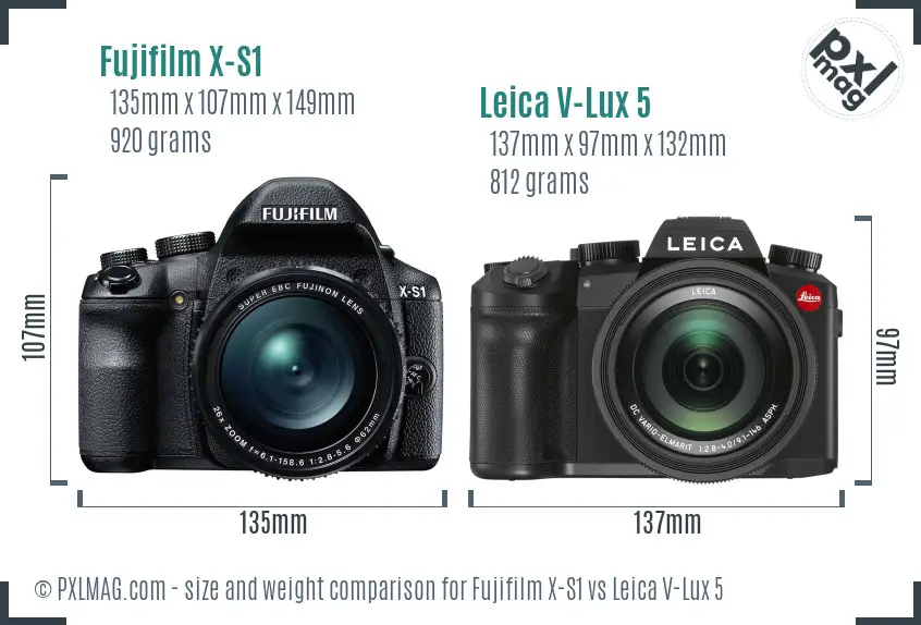 Fujifilm X-S1 vs Leica V-Lux 5 size comparison