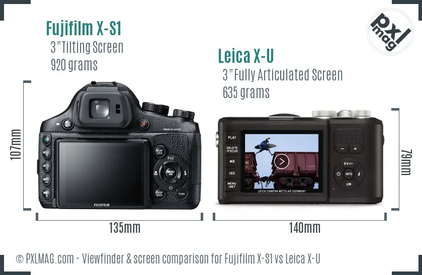 Fujifilm X-S1 vs Leica X-U Screen and Viewfinder comparison